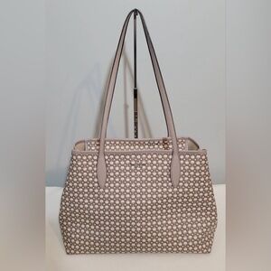Kate Spade Link Tote Bag Beige Taupe Coated Canvas Leather Trim